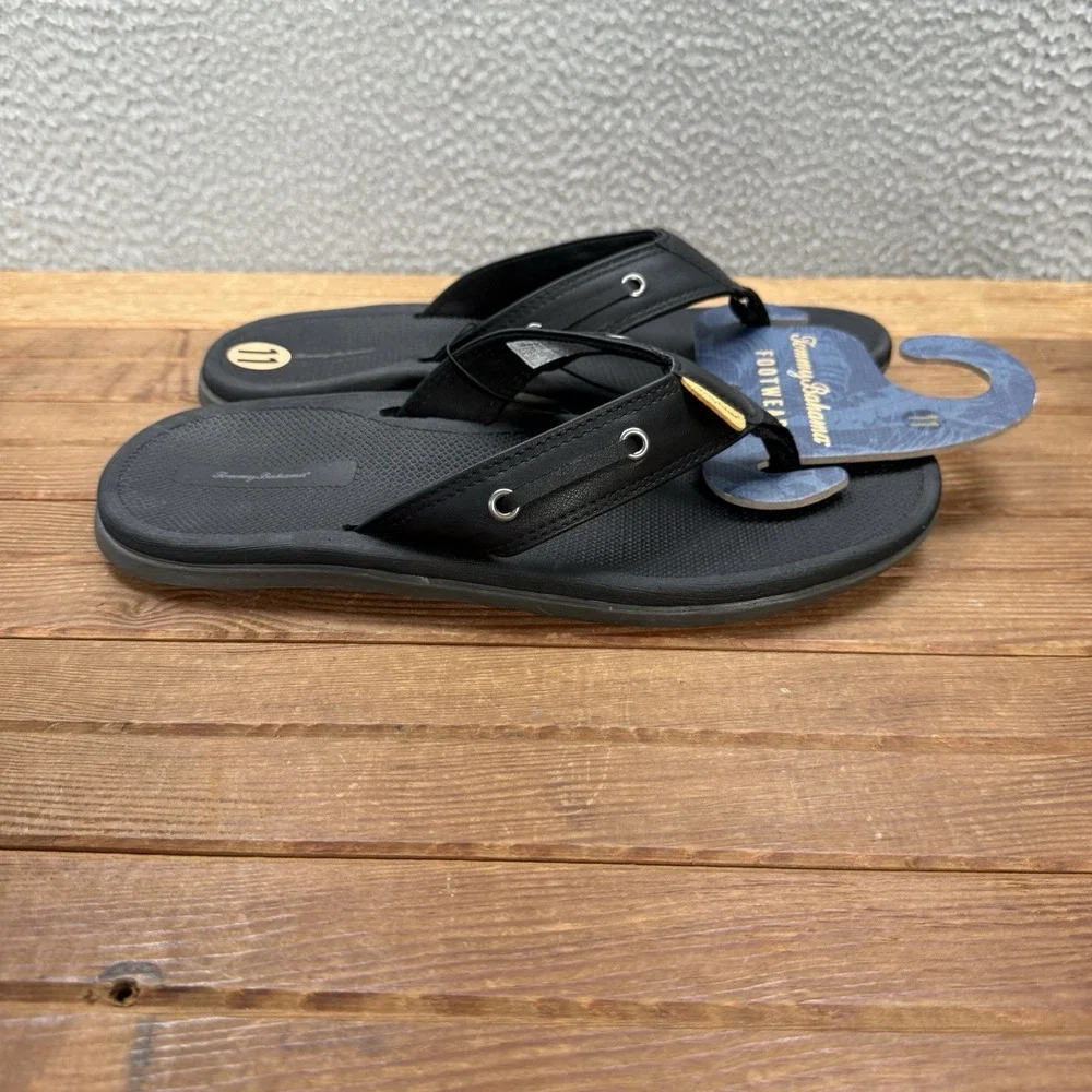 Tommy Bahama Sandals Mens 11 Black TBF Coast Flip Flops Beach Summer Casual NEW